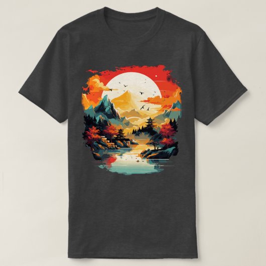 Schilderij van het Aziatische landschap T-shirt (Design voorkant)