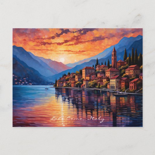 Schilderij van het Comomeer Zonsondergang | Italië Briefkaart (Voorkant)
