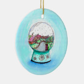 schilderij van het Engelse Village Snow Wereldbol Keramisch Ornament (Rechts)