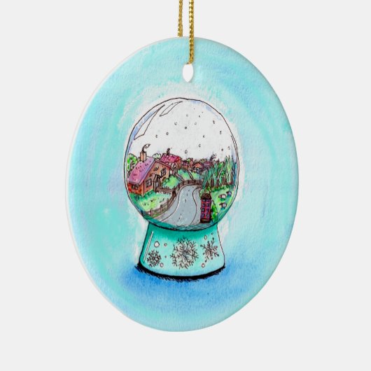 schilderij van het Engelse Village Snow Wereldbol Keramisch Ornament (Rechts)