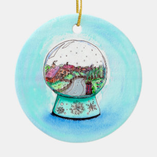 schilderij van het Engelse Village Snow Wereldbol Keramisch Ornament