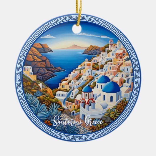 Schilderij van het Griekse eiland Santorini | Reis Keramisch Ornament (Voorkant)