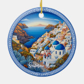 Schilderij van het Griekse eiland Santorini | Reis Keramisch Ornament (Achterkant)
