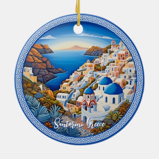 Schilderij van het Griekse eiland Santorini | Reis Keramisch Ornament (Achterkant)