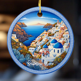 Schilderij van het Griekse eiland Santorini | Reis Keramisch Ornament