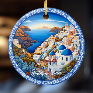 Schilderij van het Griekse eiland Santorini   Reis Keramisch Ornament