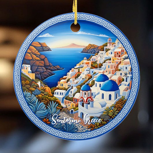 Schilderij van het Griekse eiland Santorini | Reis Keramisch Ornament