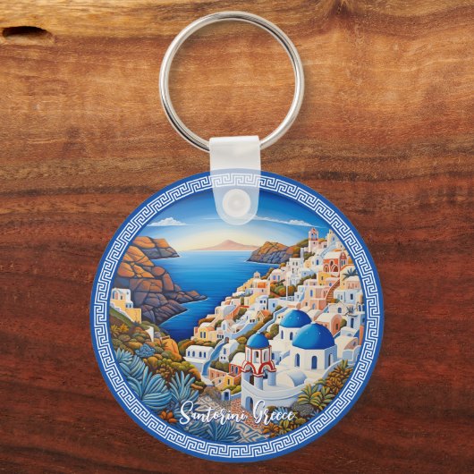 Schilderij van het Griekse eiland Santorini | Reis Sleutelhanger (Achterkant)