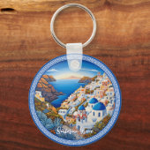 Schilderij van het Griekse eiland Santorini | Reis Sleutelhanger (Voorkant)