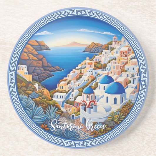 Schilderij van het Griekse eiland Santorini | Reis Zandsteen Onderzetter (Voorkant)