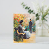 Schilderij van het paar in de tuin met kat op scho briefkaart (Staand voorkant)