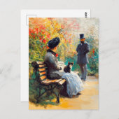 Schilderij van het paar in de tuin met kat op scho briefkaart (Voorkant / Achterkant)