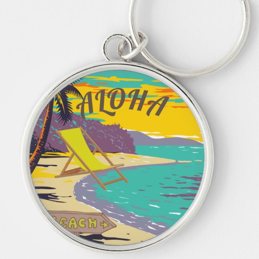schilderij van het strand van Aloha Hawaii Sleutelhanger (Voorkant)