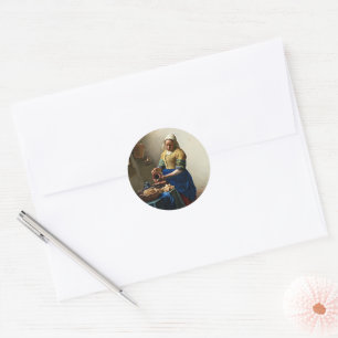 Schilderij van Johannes Vermeer, De Melkmeid. Ronde Sticker