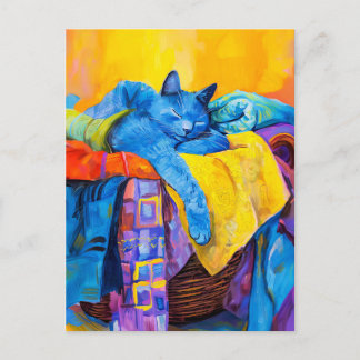 Schilderij van Kat Slapen in Washok Briefkaart