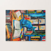 schilderij van Kat Tussen Geopende Boeken Legpuzzel (Horizontaal)