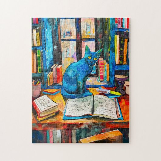 schilderij van Kat Tussen Geopende Boeken Legpuzzel (Verticaal)