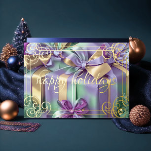 Schilderij van kerstcadeaus lavendel paars mint feestdagen kaart