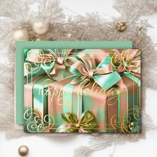 Schilderij van Kerstcadeaus Mintgroene Perzik Folie Feestdagenkaart