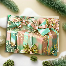 Schilderij van Kerstcadeaus Peach Mint Feestdagen Kaart