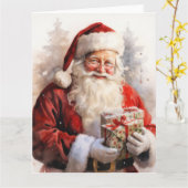 Schilderij van Kerstman met cadeaus Kaart (Gele Bloem)