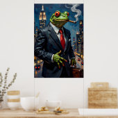 Schilderij van kikker in pak met sigaar poster (Keuken)