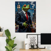 Schilderij van kikker in pak met sigaar poster (Thuiskantoor)