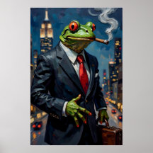 Schilderij van kikker in pak met sigaar