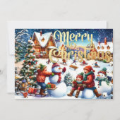 Schilderij van Kinderen Winter Fun Snowmen Sleddin Kaart (Voorkant)