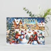 Schilderij van Kinderen Winter Fun Snowmen Sleddin Kaart (Staand voorkant)
