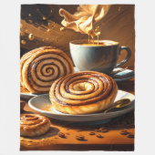 Schilderij van koffiekopje en kaneelbroodjes Abstr Fleece Deken (Voorkant)