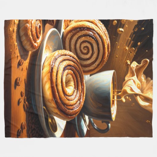Schilderij van koffiekopje en kaneelbroodjes Abstr Fleece Deken (Voorkant (Horizontaal))