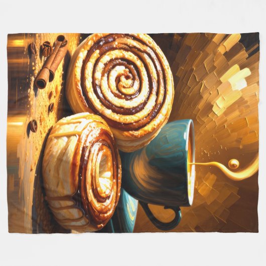 Schilderij van koffiekopje en kaneelbroodjes Abstr Fleece Deken (Voorkant (Horizontaal))
