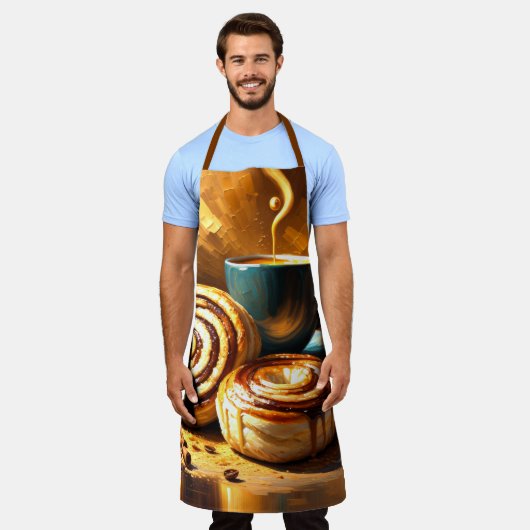 Schilderij van koffiekopje en kaneelbroodjes Abstr Schort (Gedragen)