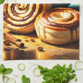 Schilderij van koffiekopje en kaneelbroodjes Abstr Theedoek (Gevouwen)