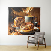 Schilderij van koffiekopje en kaneelbroodjes Abstr Wandkleed (In Situ (horizontaal))