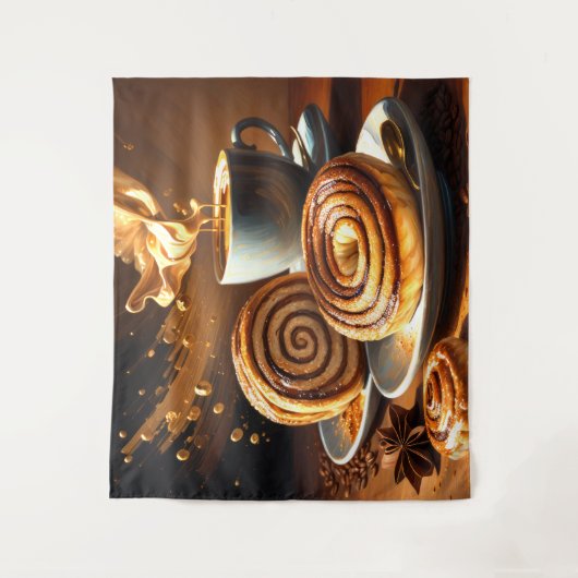 Schilderij van koffiekopje en kaneelbroodjes Abstr Wandkleed (Voorkant)