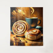 Schilderij van koffiekopje en kaneelbroodjes Abstr Wandkleed (Voorkant)