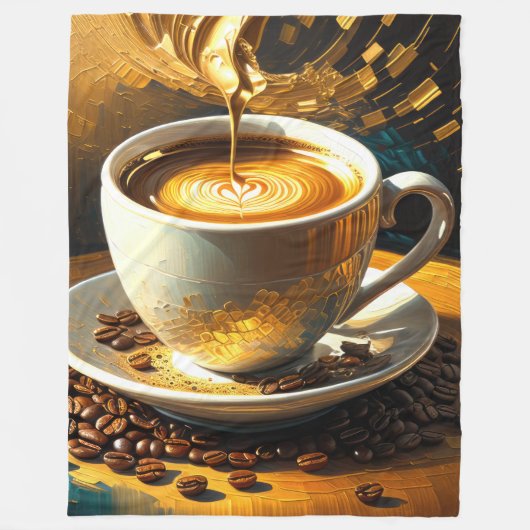 Schilderij van koffiekopje en koffiebonen Abstract Fleece Deken (Voorkant)