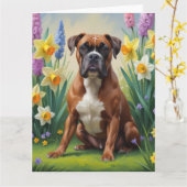 Schilderij van lente bloemen met Boxer Hond Kaart (Gele Bloem)