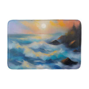 Schilderij van lichtblauwe zee golven onder de zon badmat