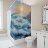 Schilderij van lichtblauwe zee golven onder de zon douchegordijn (In situ)