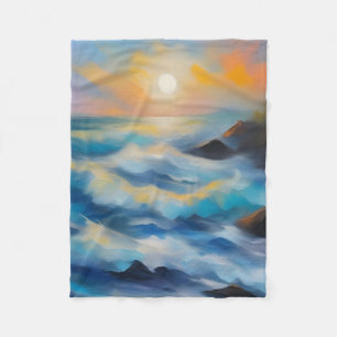 Schilderij van lichtblauwe zee golven onder de zon fleece deken