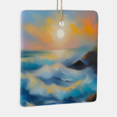 Schilderij van lichtblauwe zee golven onder de zon keramisch ornament (Rechts)