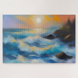 Schilderij van lichtblauwe zee golven onder de zon legpuzzel