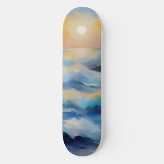Schilderij van lichtblauwe zee golven onder de zon persoonlijk skateboard (Voorkant)