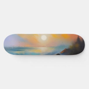Schilderij van lichtblauwe zee golven onder de zon persoonlijk skateboard