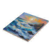 Schilderij van lichtblauwe zee golven onder de zon tegeltje (Zijkant)