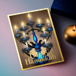 Schilderij van Menorah Happy Chanoeka Gold Blue Folie Feestdagenkaart<br><div class="desc">Schilderij van Menorah Happy Chanoeka Gold Blue</div>