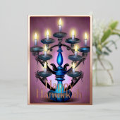 Schilderij van Menorah Happy Chanoeka Gold Paarse Folie Feestdagenkaart (Staand Voorkant)